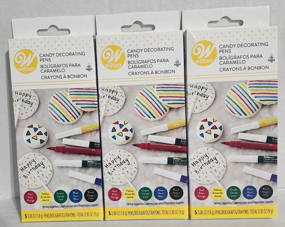 Wilton Candy Decorating Pens 5 Colors Edible Candy Melts Writing Lot of 3